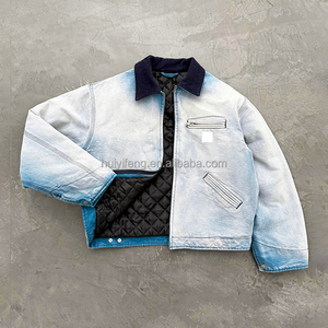 Áo khoác công nhân chất liệu <span class=keywords><strong>canvas</strong></span> dày màu xanh dương cao cấp, kiểu dáng hộp, dành cho nam, chất liệu nặng, kiểu dáng cổ điển, màu phai, phong cách Detroit, có khóa kéo. - Product Image 2