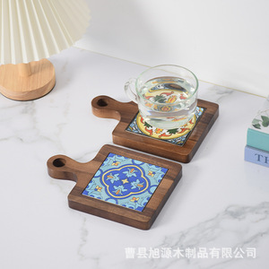 In stock: heat-insulating wooden <b>mats</b>, black walnut solid wood decorative tile handles, wooden anti-scalding plates, coasters, - Product Image 5