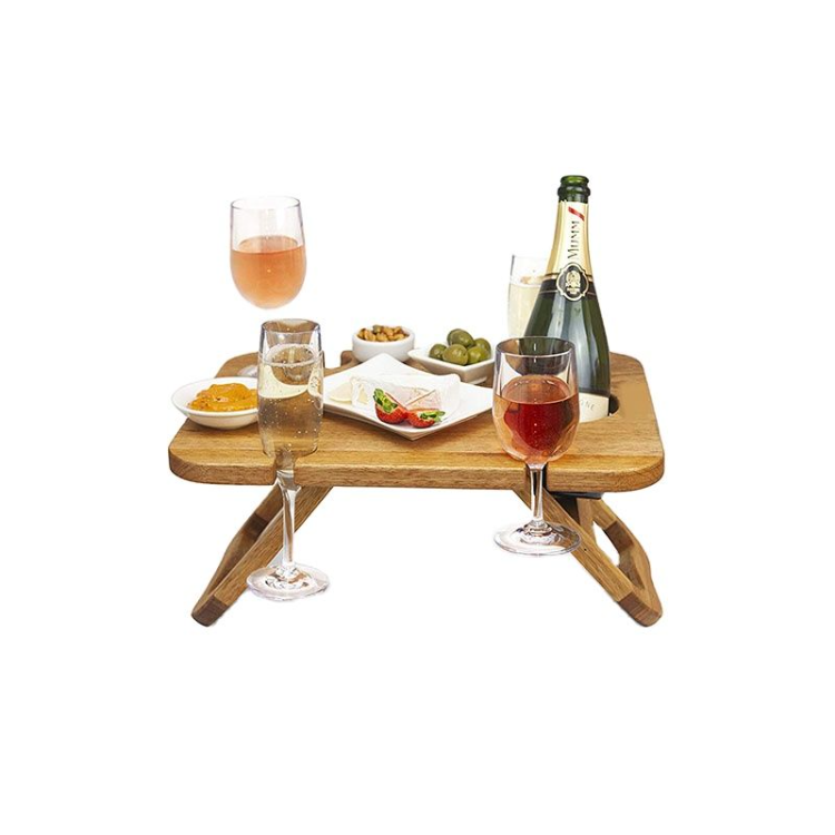 Outdoor Food Serving Tray Portable Wooden Picnic Wine Table With Folding Legs