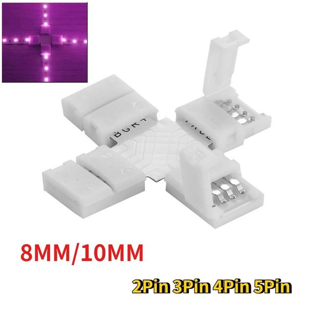 5PCS LED Strip Connector 2Pin 3Pin 4Pin 5Pin 8MM 10MM 12MM X/ L Shape Free Welding Connectors for 5050 2835 LED Strip Light