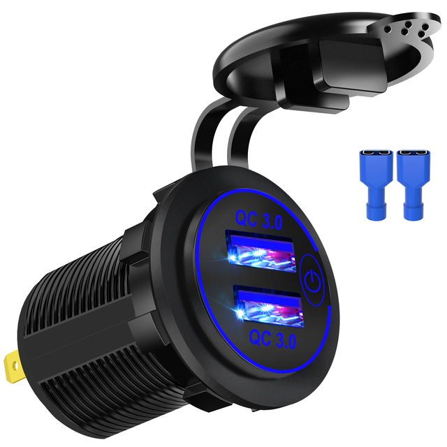New Arrival 12V/24V Fast Charge Motorcycle USB Charger with Waterproof Touch Switch Made of Durable ABS Material