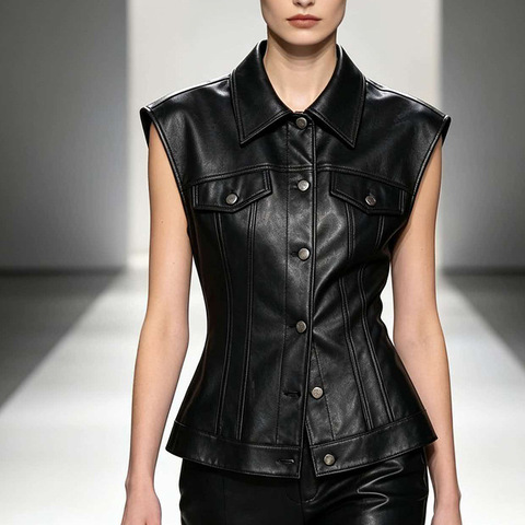 HN5255-1 Vegetable Tanned Sheepskin Fitted Waist Women's Vintage Punk Biker Vest