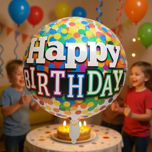 Palloncino in Foil 'Party Love Happy Birthday' 45cm Rotondo Metallizzato per Decorazioni Feste di Compleanno per Bambini - Product Image 4
