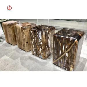 TT OEM&ODM tree stump furniture living room side table commercial acrylic clear epoxy resin wood modern stool chair