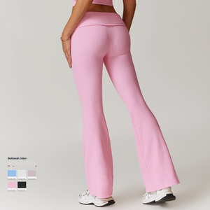 Autumn Women's Solid Pattern Yoga <strong>Leggings</strong> Low-Rise Flared Fitness Pants <strong>with</strong> <strong>Lace</strong> <strong>Trim</strong> for Outdoor or Daily Sports Wear - Product Image 2