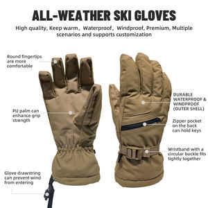 Премиальные персонализированные водонепроницаемые лыжные перчатки унисекс с раздельными пальцами, карманом на молнии и шнурком, из полиэстера Оксфорд, для катания на лыжах - Product Image 2