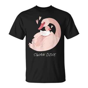 T-shirt Swan Dive pour les amoureux de la nature, rétro, avec oiseaux, lac, danse de ballet - Product Image 1