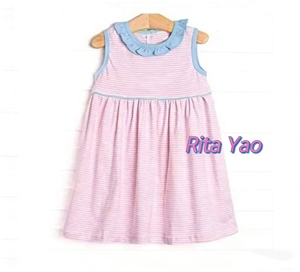 Abiti Estivi a Righe <span class=keywords><strong>Rosa</strong></span> per Bambine con Colletto a Volant, <span class=keywords><strong>Vestito</strong></span> Personalizzato per Bambine con Set di Pantaloncini Abbinati, Abbigliamento per Bambine - Product Image 5