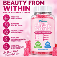 Gummies de biotine, collagène et kératine en gros OEM/ODM 5000mcg 60 unités saveur fraise pour la beauté des cheveux, des ongles et de la peau, sans OGM, sans gluten