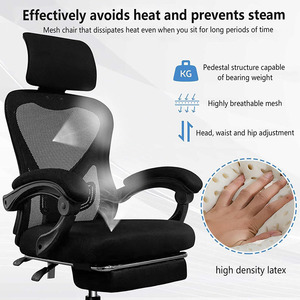 Chaise de bureau moderne pivotante à 360° économique et de haute qualité, en maille noire, avec repose-pieds, idéale pour les visiteurs - Product Image 3