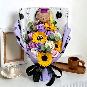 Ramo de Jabón Artesanal para Graduación y Cumpleaños, Girasol, Rosa Artificial, Oso de Doctorado, Flor Eterna, Regalo para Novia, Mejor Amiga - Product Image 6