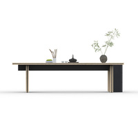 Table de salon Zen pour bureau avec étagère de rangement latérale, table à thé minimaliste en bois pour la réception et les espaces de collaboration informels