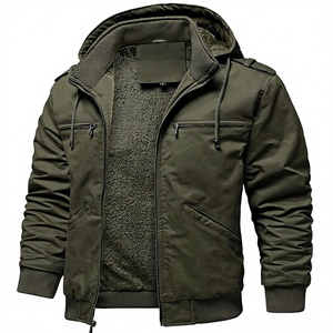 Men's Winter Hooded Bomber <b>Jacket</b> <b>Fleece</b> Lined Windproof Zipper Closure Casual Solid Color Regular Fit - Product Image 4