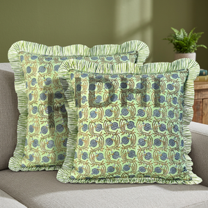 RIDHI Trending 2026 Apple Green Handmade Western Floral <b>Block</b> Print Cotton Square Customizable Frill Ruffles Zipper Closure - Product Image 2