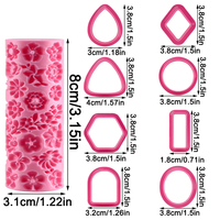 9 pièces Outils de texture en pâte polymère à motifs floraux (Fleur de cerisier, Marguerite, Tulipe, Hibiscus, Rose) et emporte-pièces géométriques en pâte polymère, outils pour gâteaux