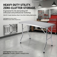 Mesa de Trabajo Plegable de Acero Inoxidable, Resistente, 500 lbs, 0.8mm, Portátil, Patas Plegables Rápidas, Ahorra Espacio, para Restaurante