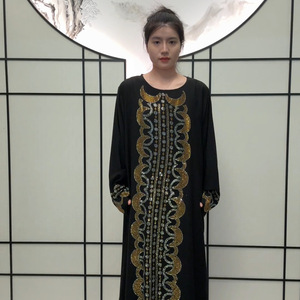 Nuovo arrivo diretta in fabbrica taglie forti per abiti musulmani con collo largo Abaya strass alla moda Vintage per l'estate W-058 mediorientale - Product Image 1