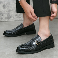 Mocassins à enfiler pour homme, grande taille, tendance automne, style vintage, mode coréenne, boucle britannique, imprimés animaliers, bout pointu, dessus en PU