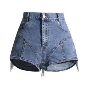Shorts en jean taille haute pour femme, nouveauté été, à franges et strass, coupe droite, vente chaude OEM - Product Image 1