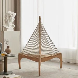 Fauteuil de relaxation moderne en bois massif et <span class=keywords><strong>corde</strong></span> tressée, style artistique et créatif pour salon, fauteuil inclinable type Harp - Product Image 5