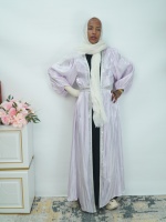 Meilleure Vente : Abaya Femme en Satin Brillant avec Bordure en Strass et Manches Bouffantes, Robe Musulmane pour l'Aïd, Mariage, Banquet Familial, Personnalisable