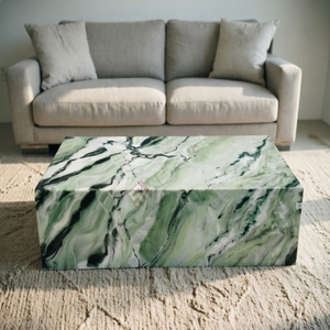 High End Polished Surface Premium Cloudy Green <b>Marble</b> Coffee <b>Table</b> Modern Plinth Side Living Room Furniture - Product Image 4