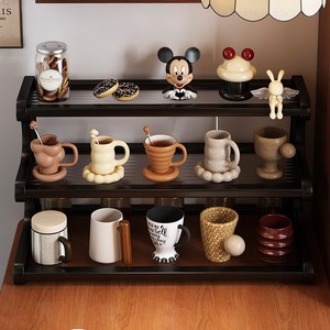 Support à tasses de bureau à 3 niveaux en panneau artificiel noir, organisateur de rangement multicouche pour comptoir de cuisine, salon ou bureau - Product Image 5