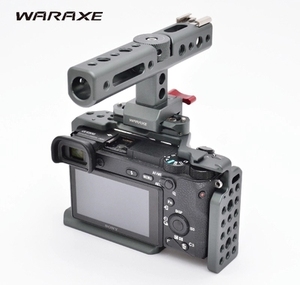 Cage pour caméra WARAXE A6 pour rail NATO, poignée pour <span class=keywords><strong>Sony</strong></span> ILCE-6000 <span class=keywords><strong>6300</strong></span> A6500, trous filetés 1/4\" et 3/8\", base à griffe froide - Product Image 2