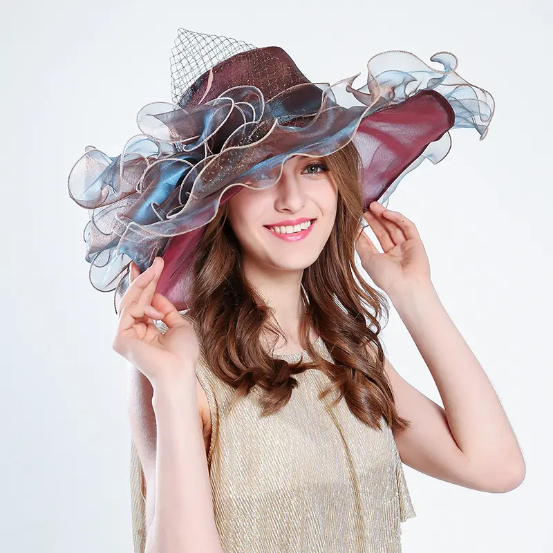 Vrouwen Lady Zon Kerk Party Trouwjurk Organza Hoed Kentucky Derby Hoeden