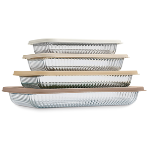 Ensemble de récipients rectangulaires en verre borosilicate de haute qualité Plat à four en verre avec couvercles pour la cuisine et la préparation des repas en famille, articles ménagers - Product Image 1