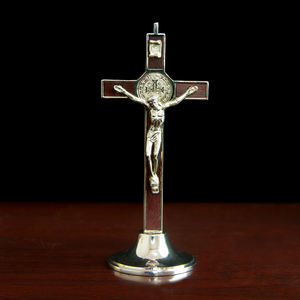 Cruz chapada en oro de aleación de Zinc HT, decoración cristiana, Cruz de Iglesia Católica con soporte, Cruz religiosa, regalo artesanal religioso - Product Image 1