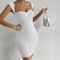 Robe moulante sans manches pour femmes, tissu tricoté, style boîte de nuit sexy, disponible en noir, blanc, orange, vert