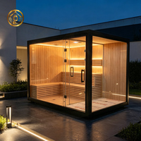 Sauna Moderne Commercial en Cèdre Rouge et Pruche, Douche Vapeur Humide/Sèche, Capacité 2 Personnes, Poêle de Sauna Solaire Écologique 6KW/12KW