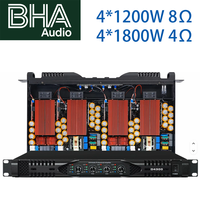 BHA D4300 4 Channel Class D Digital Power Amplifier Professional 4CH Power Amp for Stage Speaker KTV Conference Sound System OEM