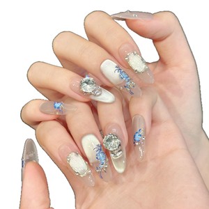 <span class=keywords><strong>Uñas</strong></span> Postizas [<span class=keywords><strong>Porcelana</strong></span> Azul y Blanca] Diseño <span class=keywords><strong>de</strong></span> Mariposa que Atrae la Fortuna, Lujosas, con Estética Moderna, Estilo Chino, Doradas - Product Image 5