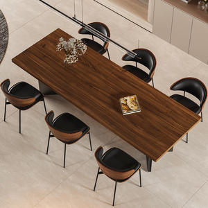 Juego de mesa y sillas de comedor de madera maciza, 6 piezas, color nogal, estructura de acero inoxidable, muebles duraderos para comedor - Product Image 4