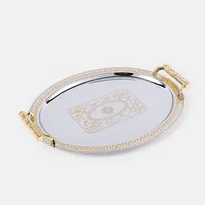 Stainless steel oval tray golden European hotel tableware tea cup storage tray serving tray