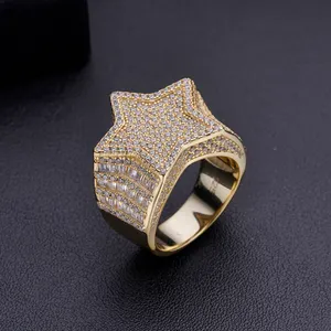 Hip Hop Men Pass Diamonds New Arrival 14K Gold Fashion Finger 925 Silver Iced Out VVS Moissanite Star Rings