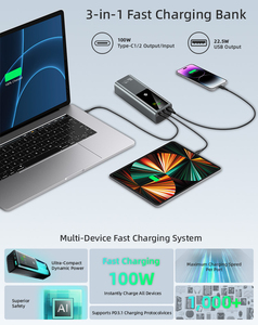 <span class=keywords><strong>Batterie</strong></span> <span class=keywords><strong>externe</strong></span> haute capacité <span class=keywords><strong>20000mAh</strong></span> 100W avec charge rapide PD 3.0 et double USB-C 60W/100W pour ordinateur portable et tablette - Product Image 3