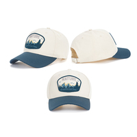Produsen Topi Baseball Bordir Emblem Tenun NATURE 5 Panel Terstruktur dengan Pinggiran Kontras dan Gesper Logam, Logo Kustom, Grosir