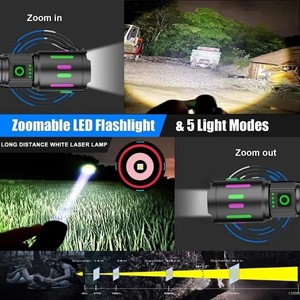 Torce LED ad Alta Potenza con Zoom a Lunga Gittata, <span class=keywords><strong>Torcia</strong></span> Super Luminosa Ricaricabile USB, Luce Molto Potente per Campeggio - Product Image 5