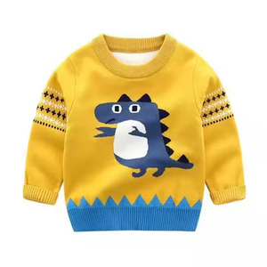 Pull à col rond double couche pour garçons et filles, tricot chaud avec motif de dessin animé, pull basique pour enfants, collection automne-hiver - Product Image 1