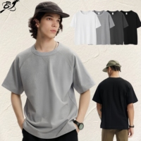 T-shirt décontracté à manches raglan pour homme en coton de lin épais | T-shirt à col rond de coupe décontractée en mélange de qualité supérieure