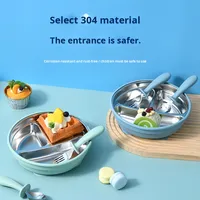 Assiette en acier inoxydable 304 de qualité alimentaire, sans BPA, écologique, avec ventouse en silicone, anti-fuite, pour repas de bébé (vente en gros)