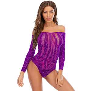 Xb216 multicolore <span class=keywords><strong>body</strong></span> filles chaudes Sexy hors épaule haute élastique résille strass Teddy corps bas Sexy Lingerie - Product Image 5
