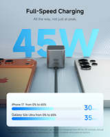 Neoseek 2Pcs 45W Pengisi Daya Tipe C Ultra Mini Lipat dengan Kabel Kepang untuk iPhone 17 iPad MacBook