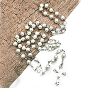 Collier chapelet imitation perles, chaîne dorée, design croix, bijoux unisexe, cadeau - Product Image 3