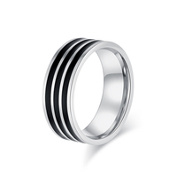 Cincin baja tahan karat 6/8MM cincin tunggal emas perak dua atau tiga Slot hitam minyak Laser Logo cincin jari baja tahan karat perhiasan 851