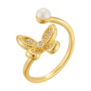 Butterfly Micro Pave Zircon Freshwater Pearl <b>Open</b> <b>Ring</b> Adjustable For Index Finger Party Jewelry - Product Image 5