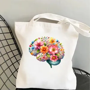 <span class=keywords><strong>Bolsa</strong></span> <span class=keywords><strong>de</strong></span> Mano <span class=keywords><strong>de</strong></span> Lona con Estampado Floral <span class=keywords><strong>de</strong></span> Salud Mental, <span class=keywords><strong>Bolsa</strong></span> <span class=keywords><strong>de</strong></span> Hombro con Diseño <span class=keywords><strong>de</strong></span> Arte Psicológico y Terapéutico, Bolso <span class=keywords><strong>de</strong></span> Compras Diario Ecológico Informal - Product Image 1